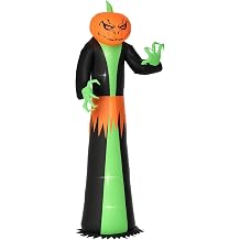Halloween Inflatables Outdoor Decorations Pumpkin Head Ghost, Blow Up LED Yard Decor for Garden, Lawn, Party, Holiday, Waterproof