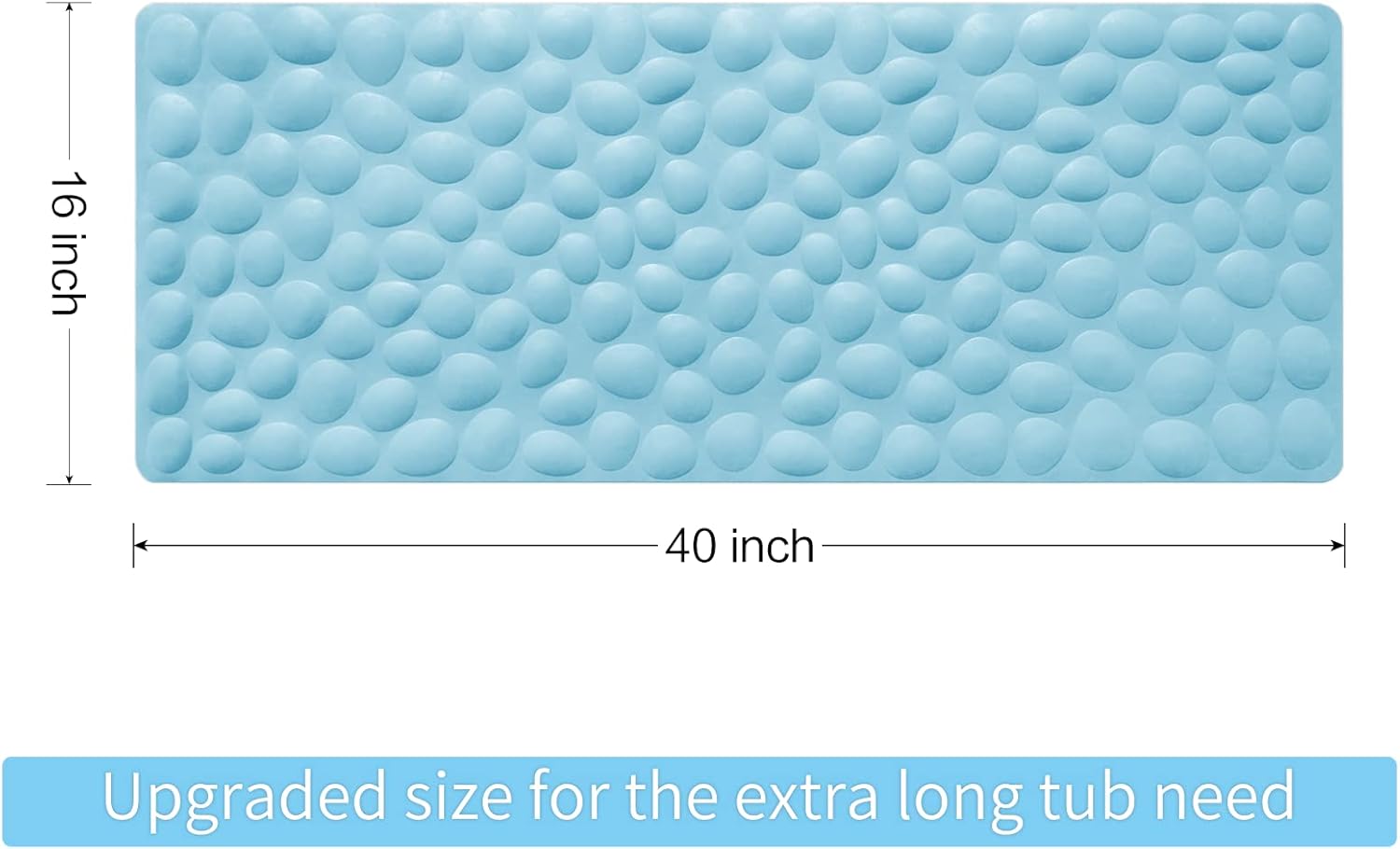 Non-Slip Bathtub Mat OTHWAY Soft Rubber Bathroom Bathmat with Strong Suction Cups (Lake Blue, 16x40 inch)