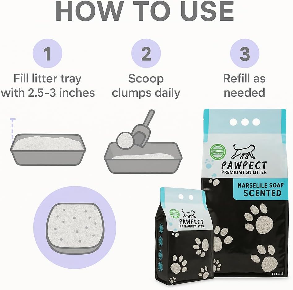 Marseille Soap Scented Clumping Cat Litter – 28.8 lb / 15L (3 x 9.6 lb), Low Dust, Strong Odor Control, Multi-Cat Friendly