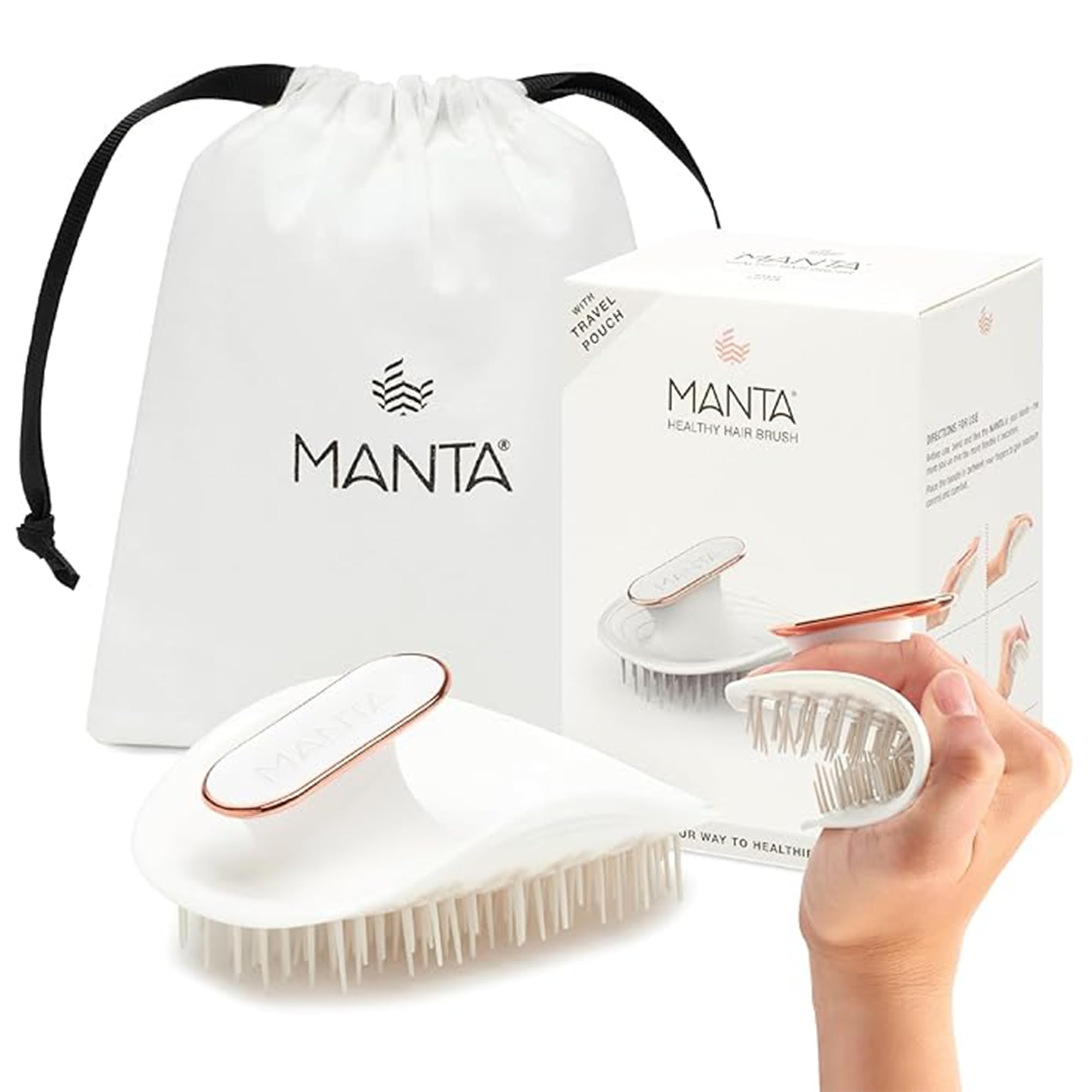 Spazzola Originale Manta Anti-Rottura – La Migliore Spazzola Districante e Flessibile per Capelli Sani, Diradati e di Tutti i Tipi, Cura Delicata dei Capelli per Donne e Uomini, Bianca