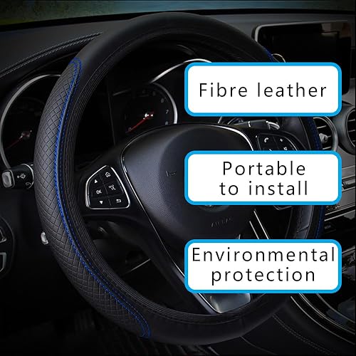 Miniatura 5 de Funda para volante de automóvil, funda de cuero para volante de automóvil, funda antideslizante para volante, protector universal de 15 pulgadas