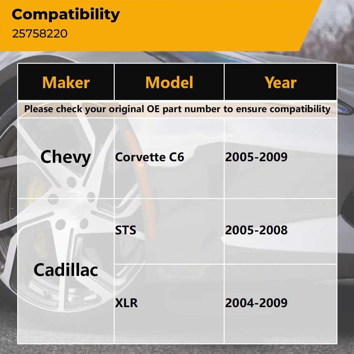 TPMS Sensors Set of 4 Pre-Programmed Tire Pressure Sensor 315MHz for Chevy Corvette C6 2005-2009 Cadillac STS 2005-2008 XLR 2004-2009 Replace# 25758220 (4PCS)
