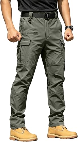 Work Pants for Men Stretch Multi Pocket Reinforced Construction Waterproof Flex 