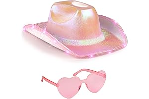 Pink Light Up Cowboy Hat and Glasses - Holographic LED Cowgirl Hat