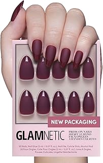 Glamnetic Press On Nails - Merlot | Matte Short Almond Dark Red Nails with Glossy French Tips | 15 Sizes - 30 Nail Kit with Glue