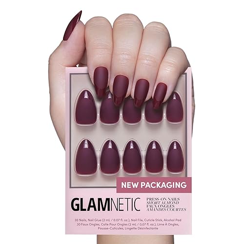 Glamnetic Press On Nails - Merlot | Matte Short Almond