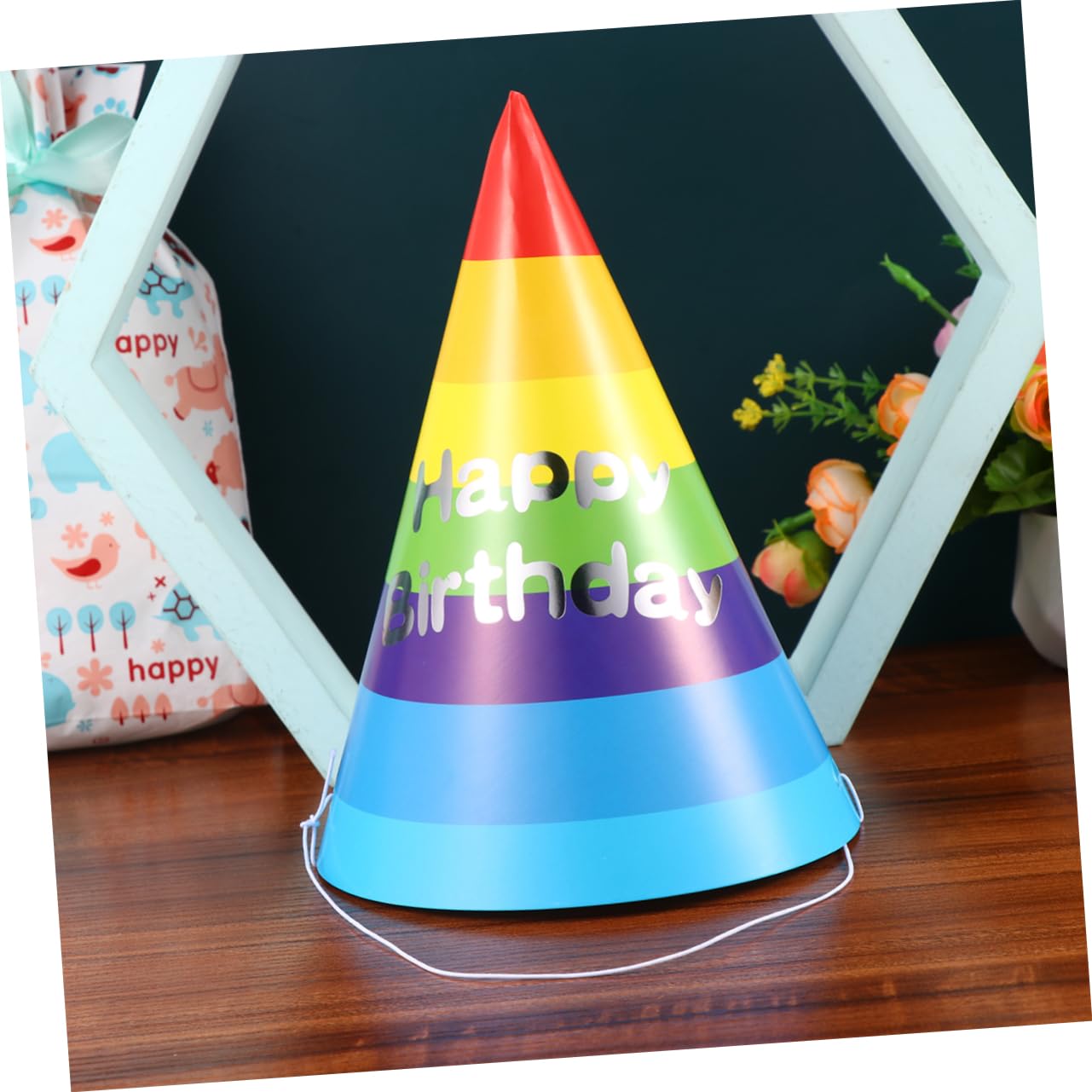 Cappello 50 Arcobaleno per Ragazzo Triangolare Ragazza Pezzi in Carta | Festa Compleanno, Stile Fashion Decorativo, Comodo da Indossare, Tiene Saldo Sul Capo, per Foto