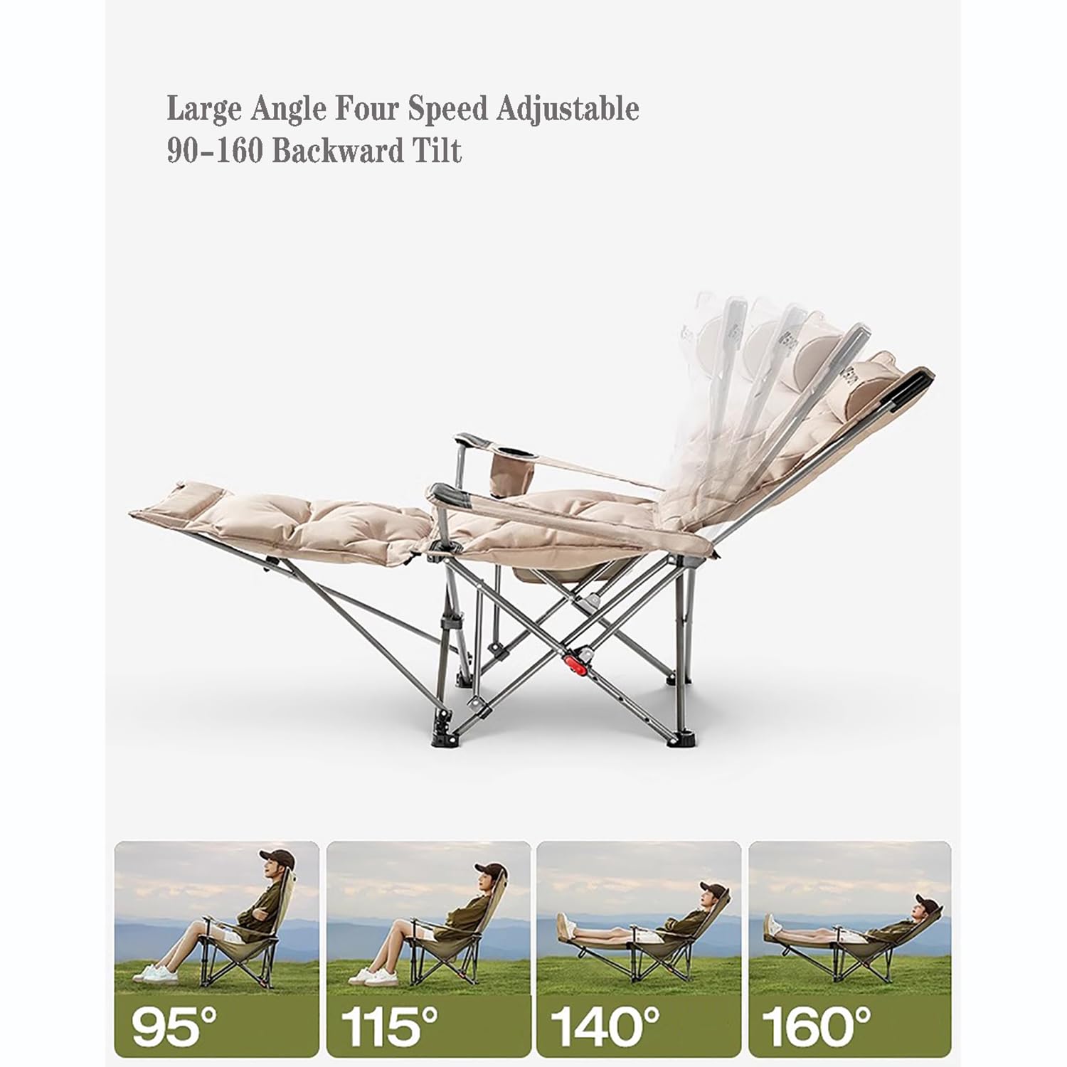 Campingstuhl, faltbar, tragbar, verstellbar, mit Rückenlehne, strapazierfähig, gepolstert, Outdoor-Stuhl mit Getränkehalter, für Reisen, Strand, Picknick, Festival, 600D Oxford-Gewebe