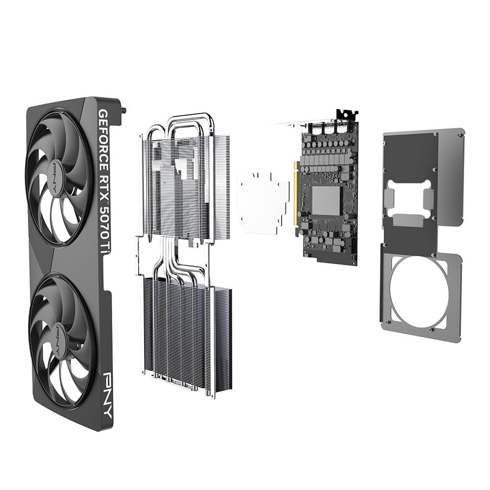 PNY Tarjeta gráfica NVIDIA GeForce RTX™ 5070 Ti Slim de Doble Ranura OC (16 GB GDDR7, 256 bits, Velocidad de Aumento: 2572 MHz, PCIe® 5.0, HDMI®/DP 2.1, NVIDIA Blackwell Architecture, DLSS 4.5)
