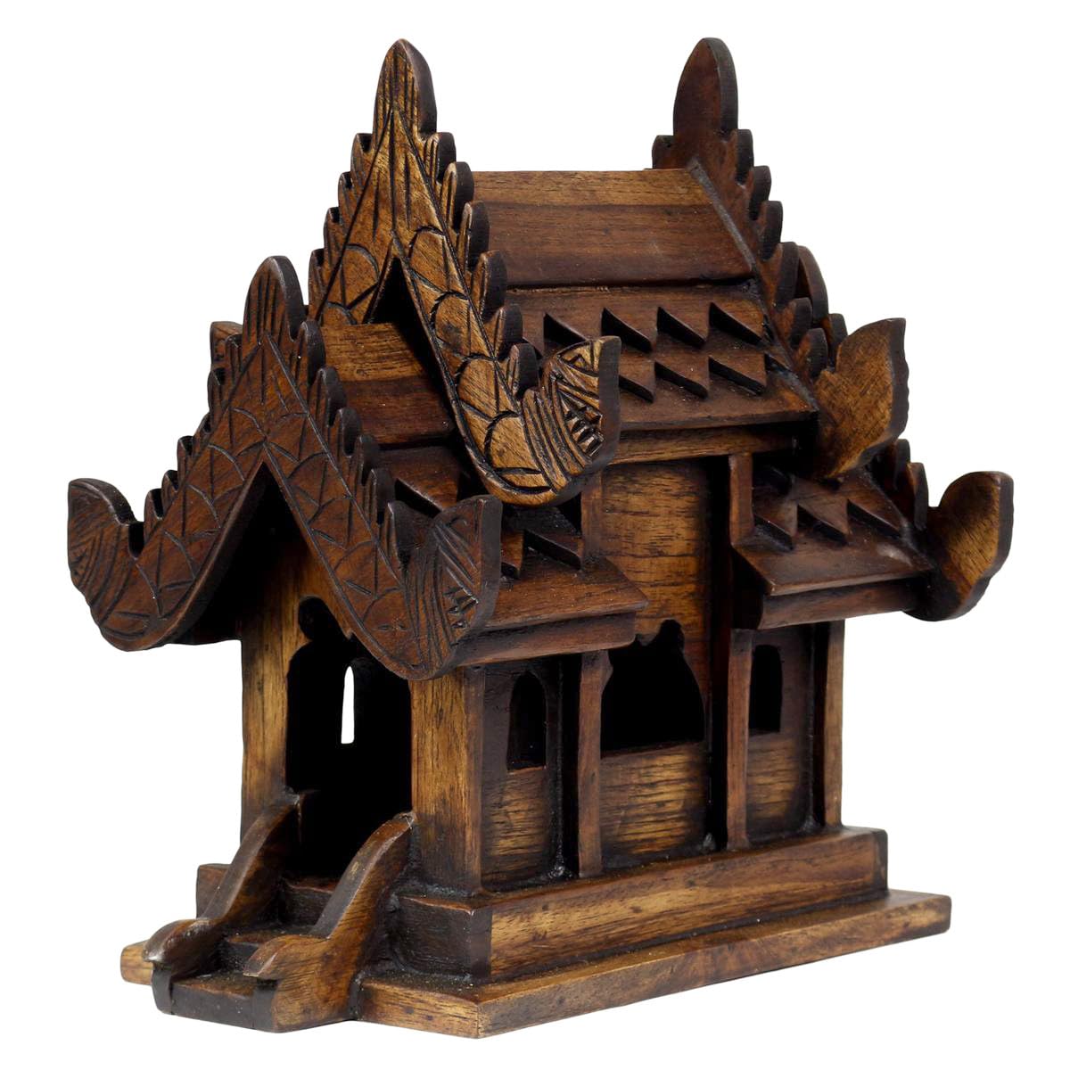 Traditionelles Geisterhaus aus Holz in Braun Geisterhäuschen San Phra Phum Feng Shui Thailand Asien Groß 24 cm