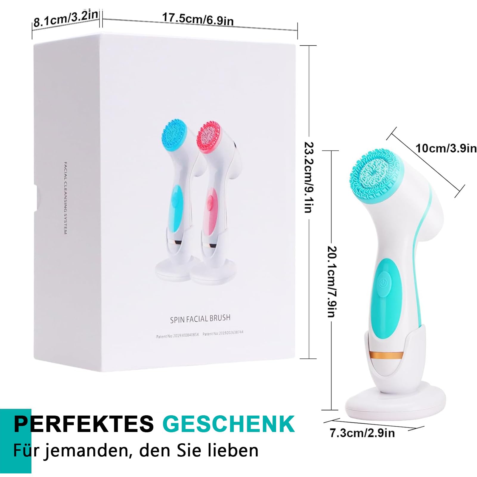 3 in 1 Elektrische Gesichtsreinigungsbürste mit 3 Bürstenköpfen, Wiederaufladbar, Tiefenreinigung Wasserdichte Gesichtsbürste für Männer und Frauen, Jeden Hauttyp (Blau)