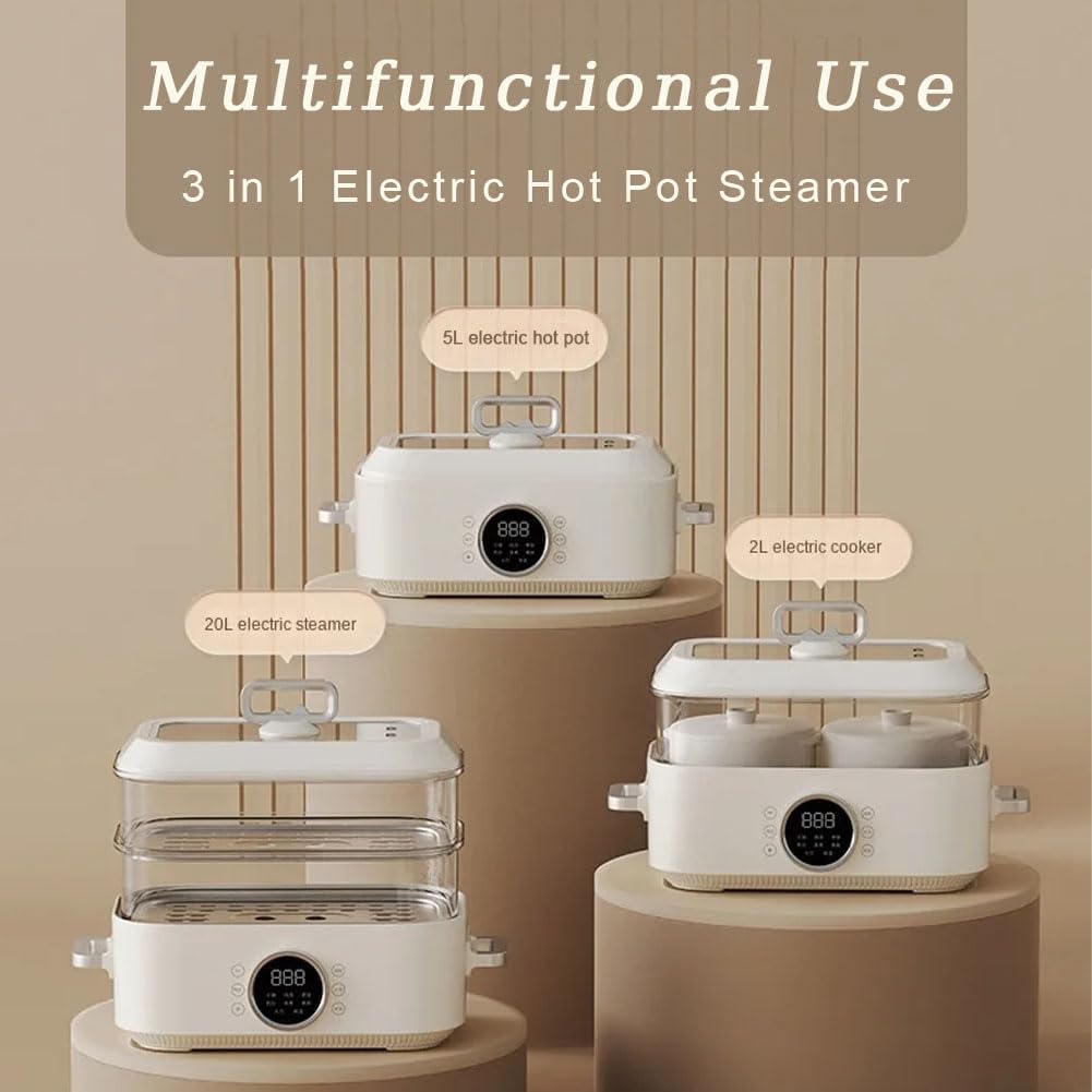 1350W 10L SCARPAGGIO DUPPO USA E Pot Caldo | Piroscafi in Ceramica a Doppia Zona e Acciaio | Separazione dell'Acqua Pulita/Sporca | per Gnocchi di zuppa, Patate Dolci, Verdure