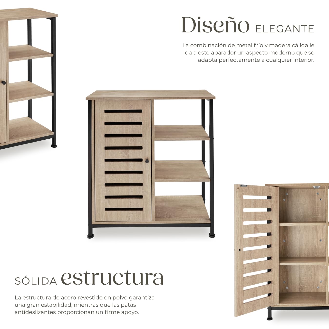 tectake® Aparador Estilo Industrial con Armario Dormitorio, Mueble Baño, Estanterias Almacenaje, Estanteria Baño - 71 x 32 x 82 cm Puerta a la Izquierda Madera Industrial Clara, Roble Sonoma