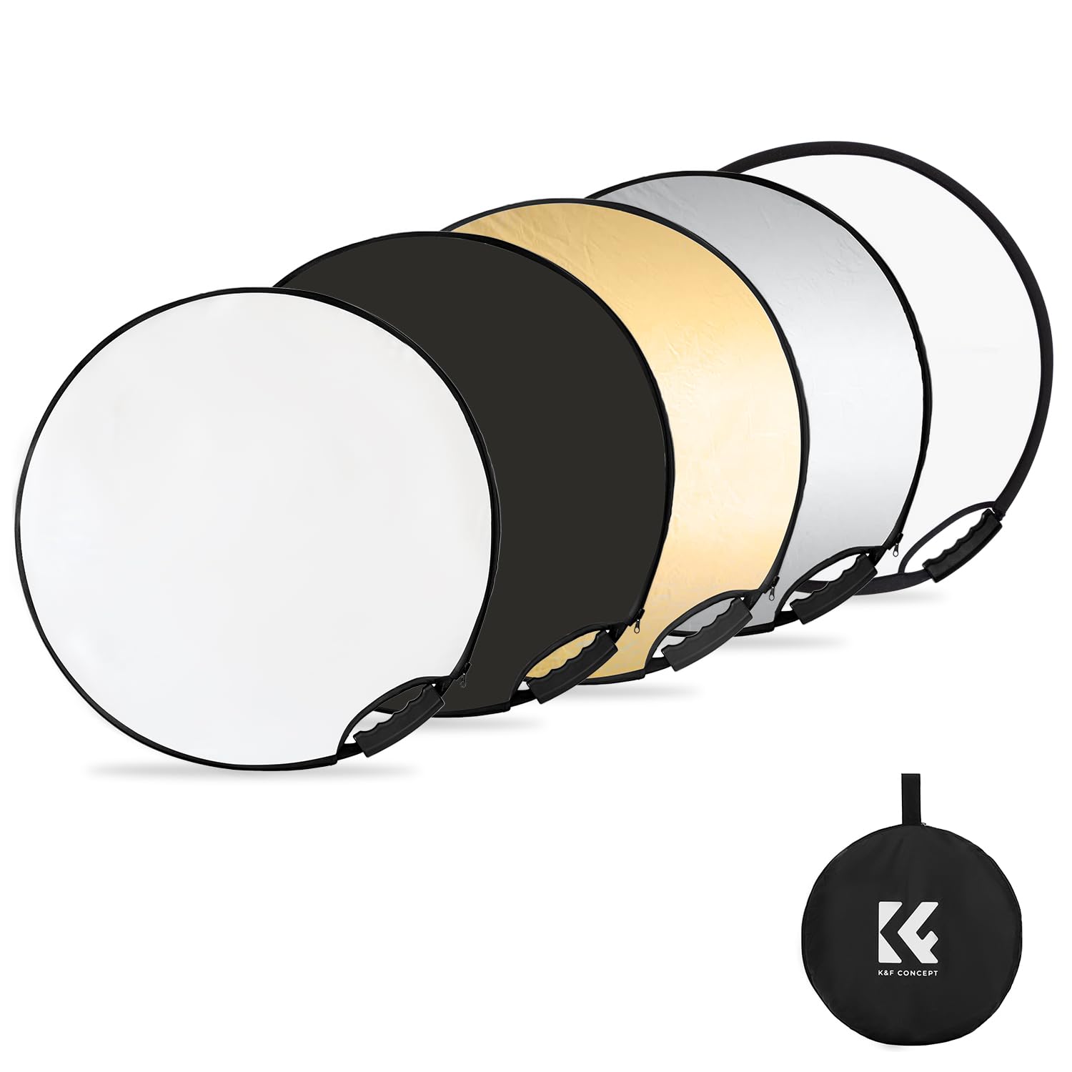 K&F CONCEPT 5-in-1 Light Reflector 22"(60cm) Photography Diffuser Collapsible Portable for Studio and Outdoor Lighting Gold Silver White Black Translucent