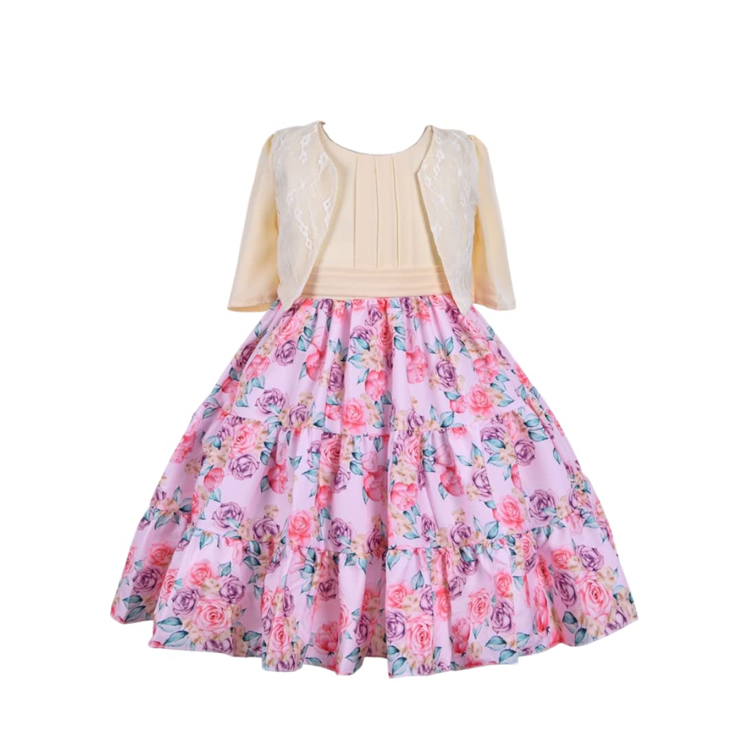 Cosplay Life Elegant Flower Dress for Girls Young Adult Fashion Bow Flower Waistline Kids Party Festival Ages 5-9 Years Old (Pink, 7yrs) — view 9