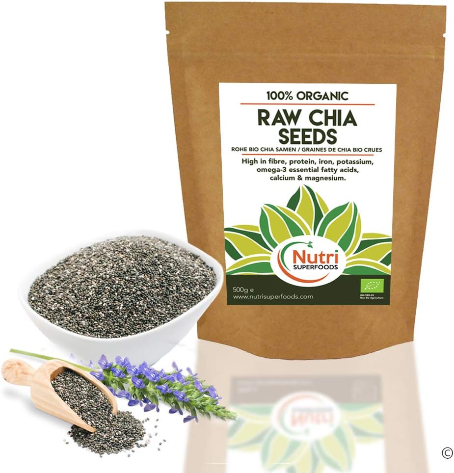 CHIA SEEDS, Raw, Organic, Premium Quality Vegan Plant Protein, High Performance Energy Superfood for Endurance, Supports Bones, Stabilises Blood Sugar, Improves Metabolism - 500g