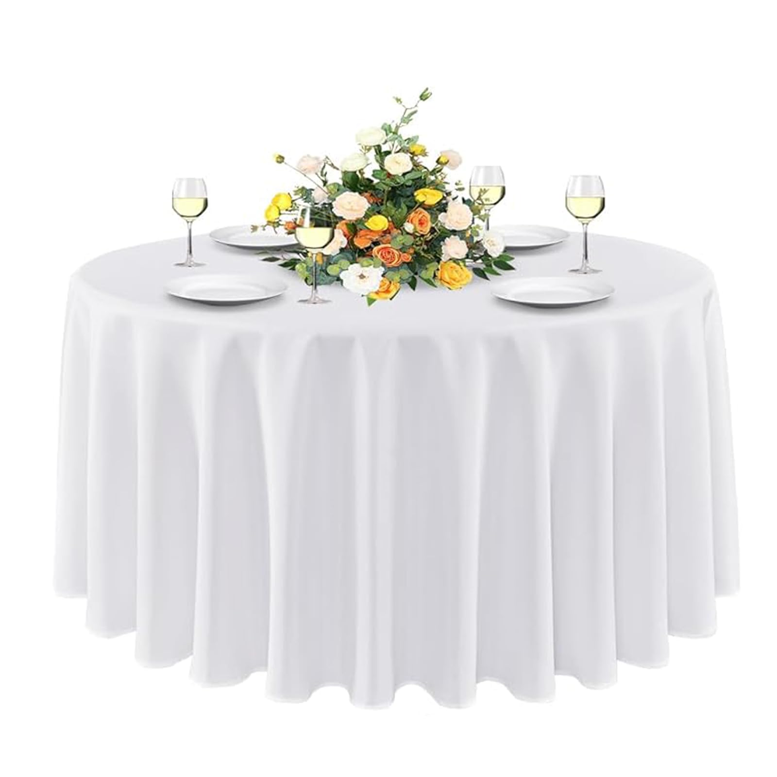 ALANX Round Premium Tablecloth Table Covers Round Washable and Wrinkle Resistant Kitchen Dining Table Decorations Polyester Tablecloth ，For Banquet Birthday Parties Wedding Parties (White, 180*180CM)