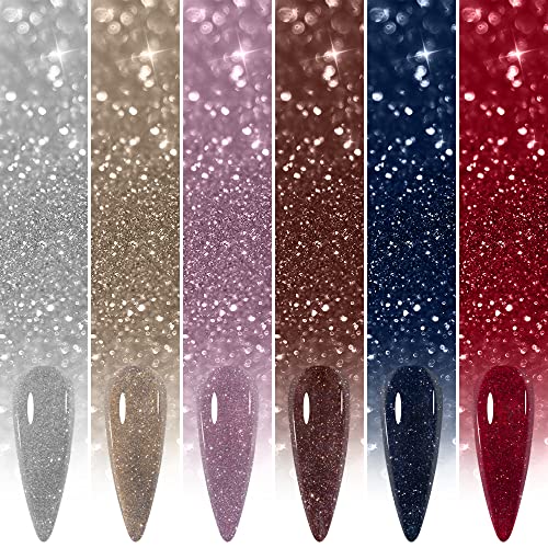 Mizhse Reflective Glitter Gel Nail Polish, Shimmery Glitter Gel Polish Set, Sparkly Shiny Gel Nail Art Varnish Manicure Kit, Soak Off Led Lamp, For Beginners Diy At Home (Reflective Polish Set) #TOP5