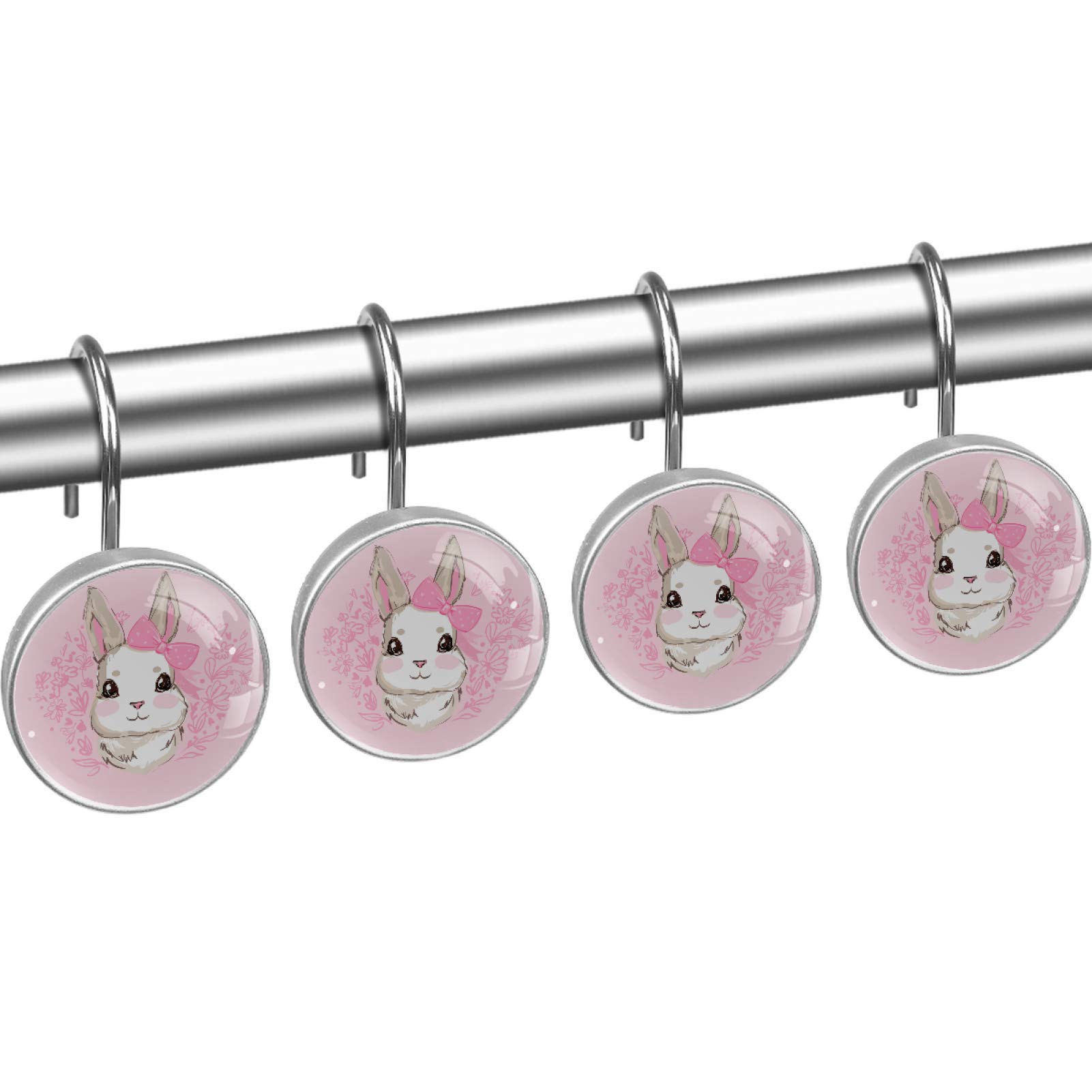 YRMLYMOP 12 PCS Pink Rabbit Shower Curtain Hooks - Rustproof Resin & Stainless Steel Bathroom Decor - View #5