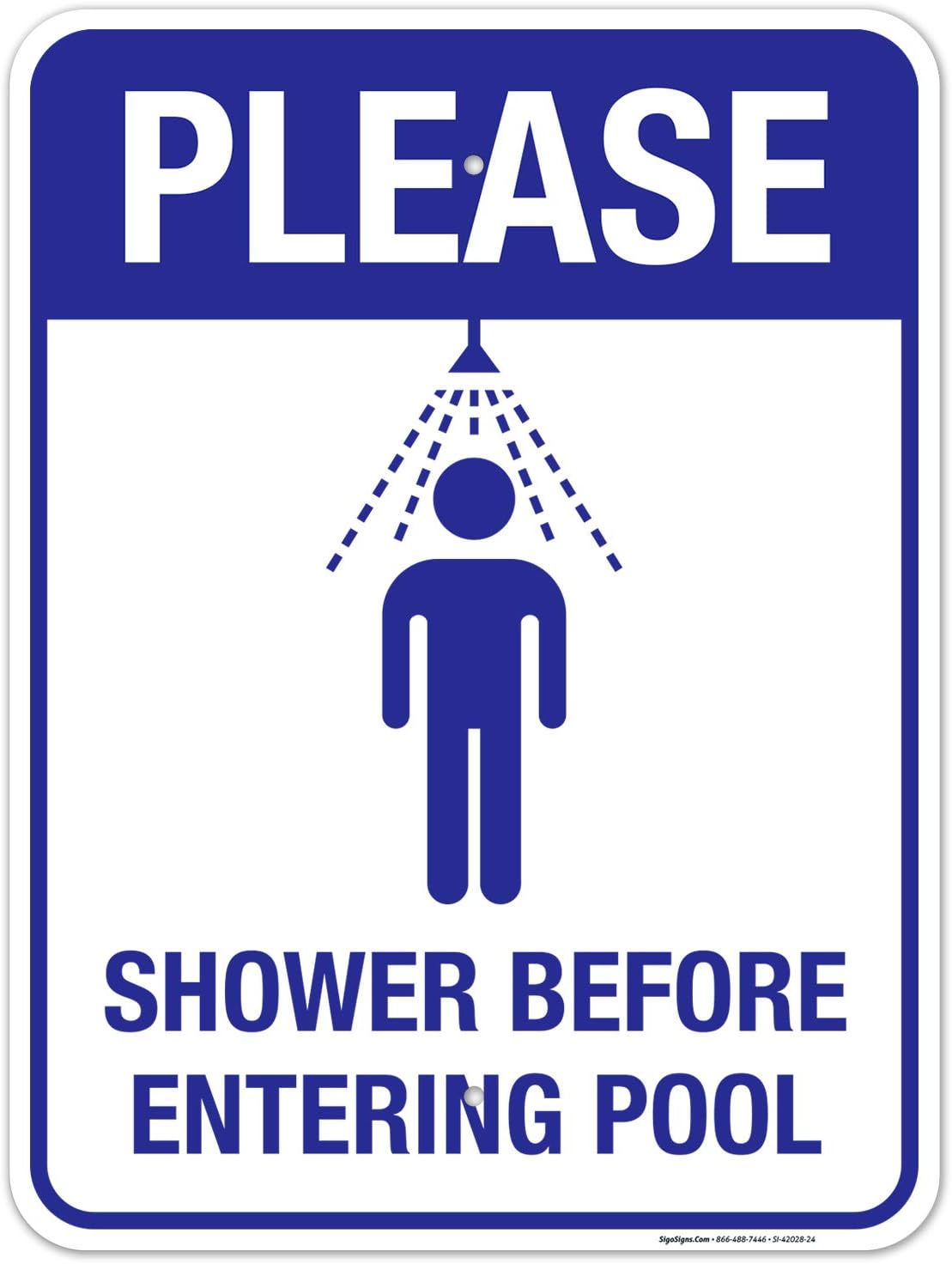 Pool Sign, Please Shower Before Entering Pool Sign, 18x24 Inches, Rust Free .063 Aluminum, Fade Resistant, Easy Mounting, Indoor/Outdoor Use, Made in USA