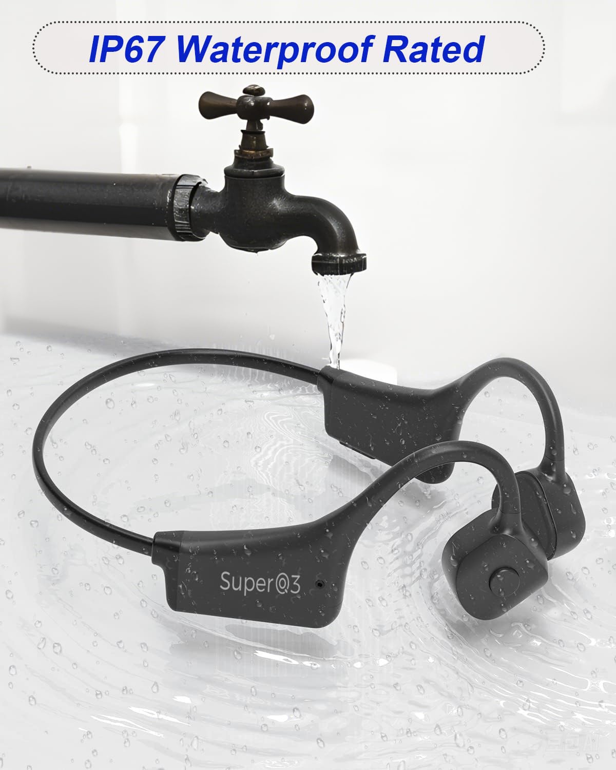 Knochenleitungskopfhörer – IP67 wasserdichtes Headset, kabellos, Bluetooth 5.2 Kopfhörer mit Dual CVC8.0 Mikrofon mit Geräuschunterdrückung, weiches Silikon, Sport-Kopfhörer für Laufen
