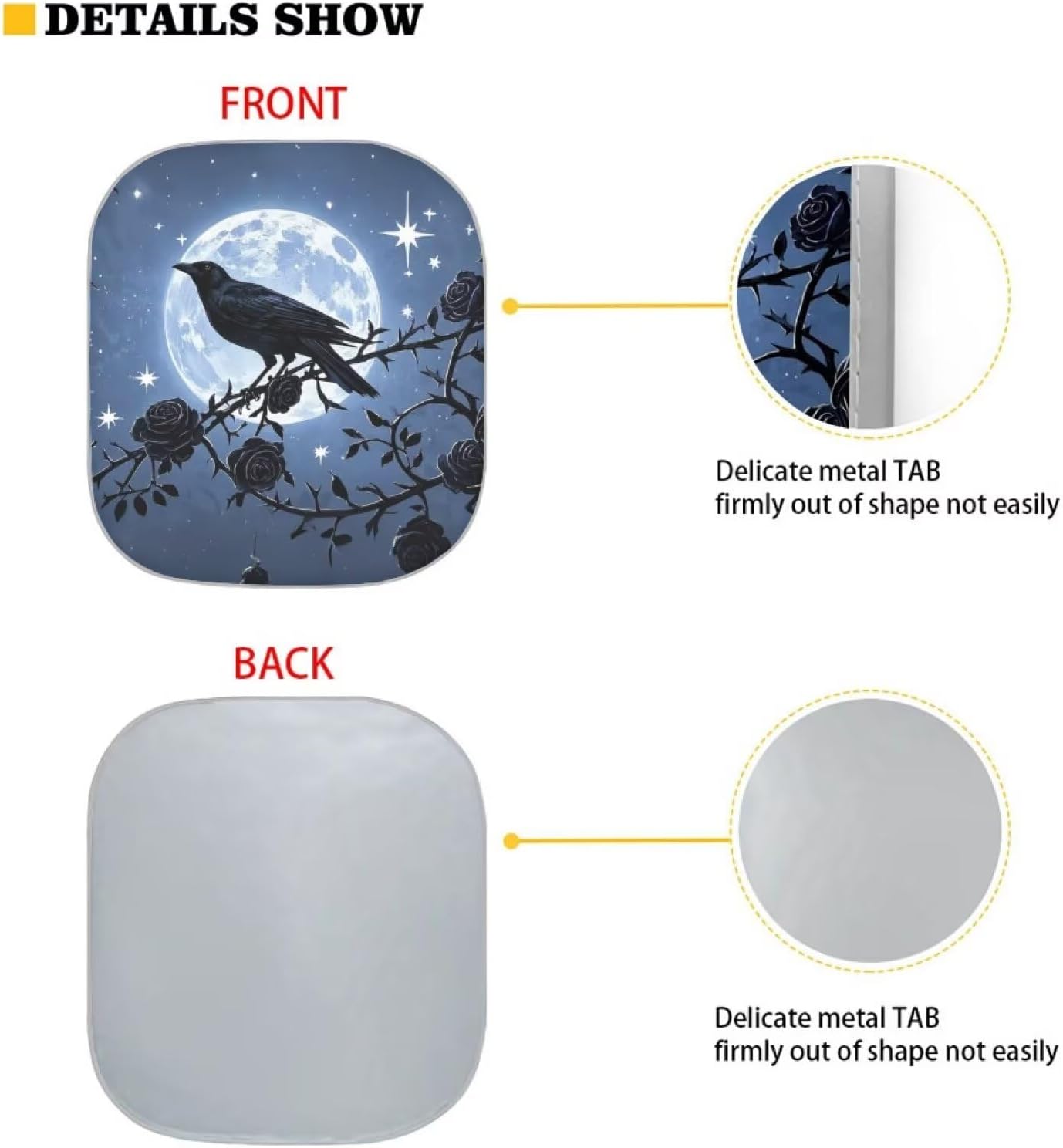 Raven Car Front Window Shades, Night Sky Moon Sunshade Cover, Gothic Thron Rose Crow Protect Your Car from Sun Heat & Glare Best UV Ray Visor image 3