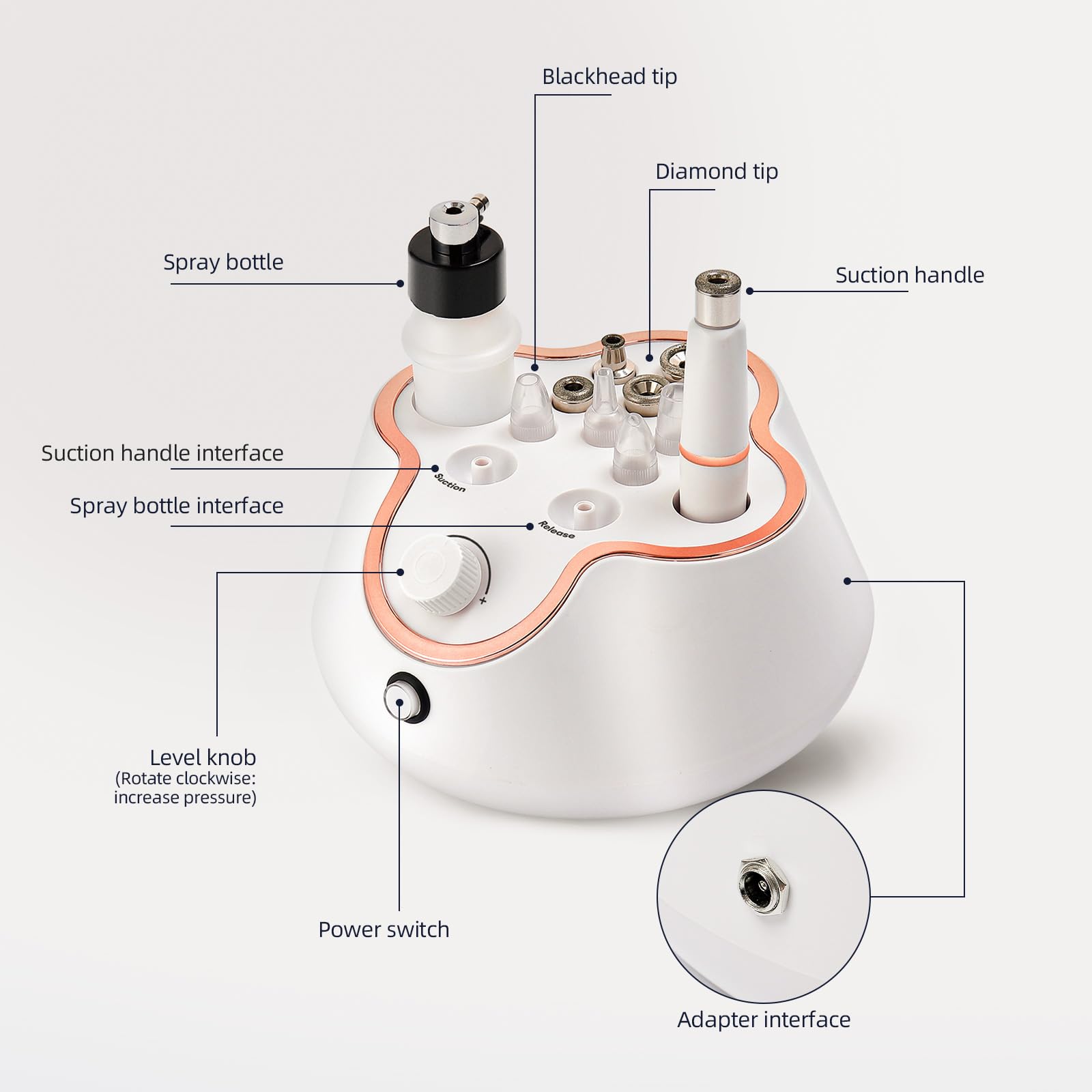 Máquina de microdermoabrasión de diamante, 3 en 1, máquina profesional de dermoabrasión de microdermoabrasión para eliminación de puntos negros, kit de dermoabrasión para el cuidado de la piel 6