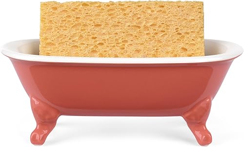 Miniatura 32 de Jabonera decorativa de cerámica en miniatura con forma de bañera con patas de garra de 6.5 pulgadas, soporte para esponja de cocina y bandeja de
