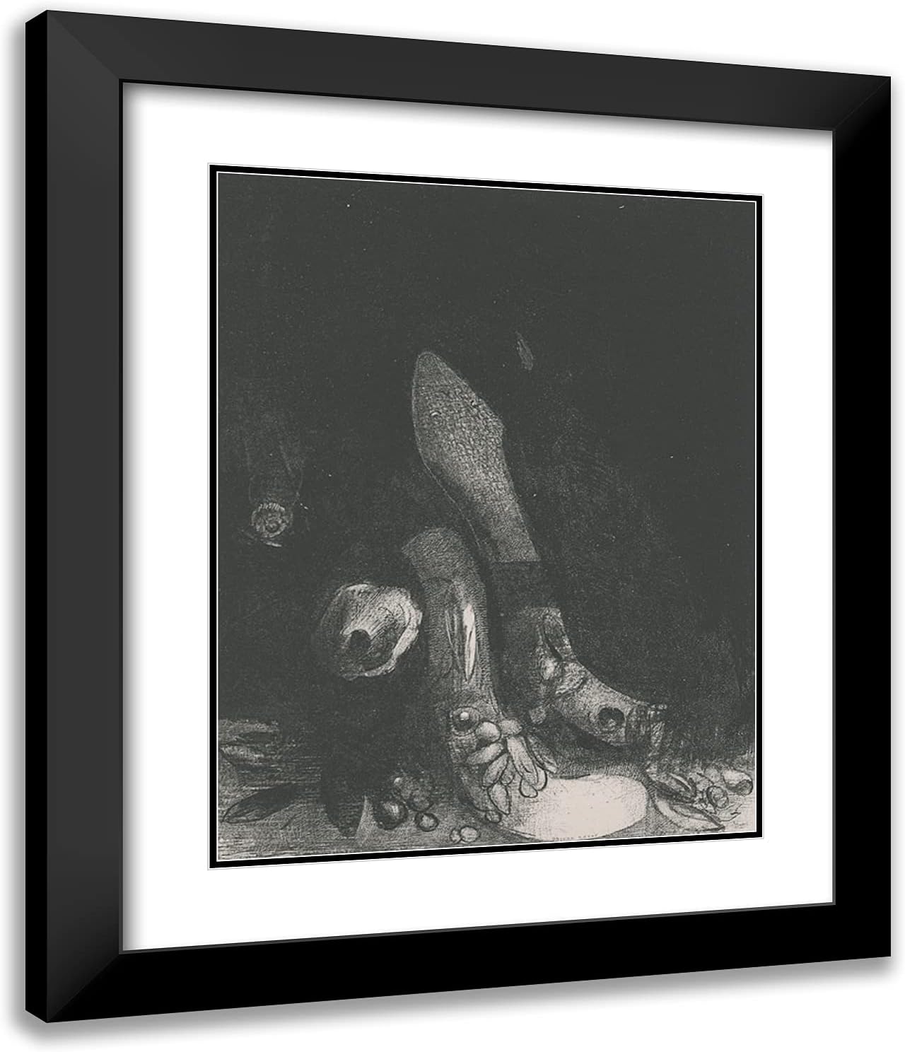 ArtDirect Redon, Odilon 20x24 Black Ornate Framed Art Print with Double Matting Titled: Flowers Fall and the Head of a Python Appears