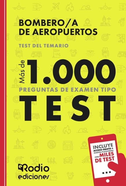 Portada de Bombero a de Aeropuertos. Test del Temario. Más de 1.000 preguntas de examen tipo test