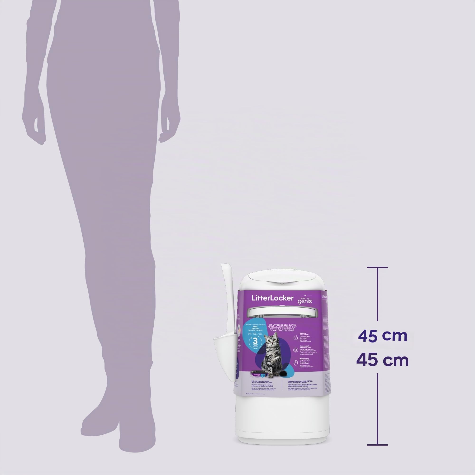 Litter Genie - Litter Locker Fashion - poubelle à litière anti odeurs pour chat. Entretien facile, pelle fournie. 1 recharge XL 3 mois incluse. Compacte et simple d'utilisation.