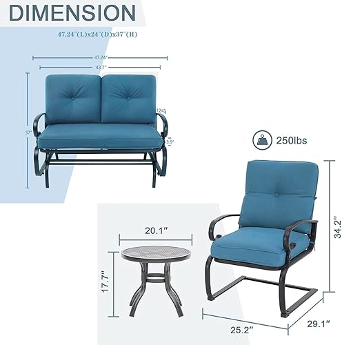 Miniatura 6 de Incbruce Juego de 4 piezas de muebles de metal para exteriores (sofá biplaza, mesa de bistro, 2 sillas de salón de primavera)  Juego de sillas de