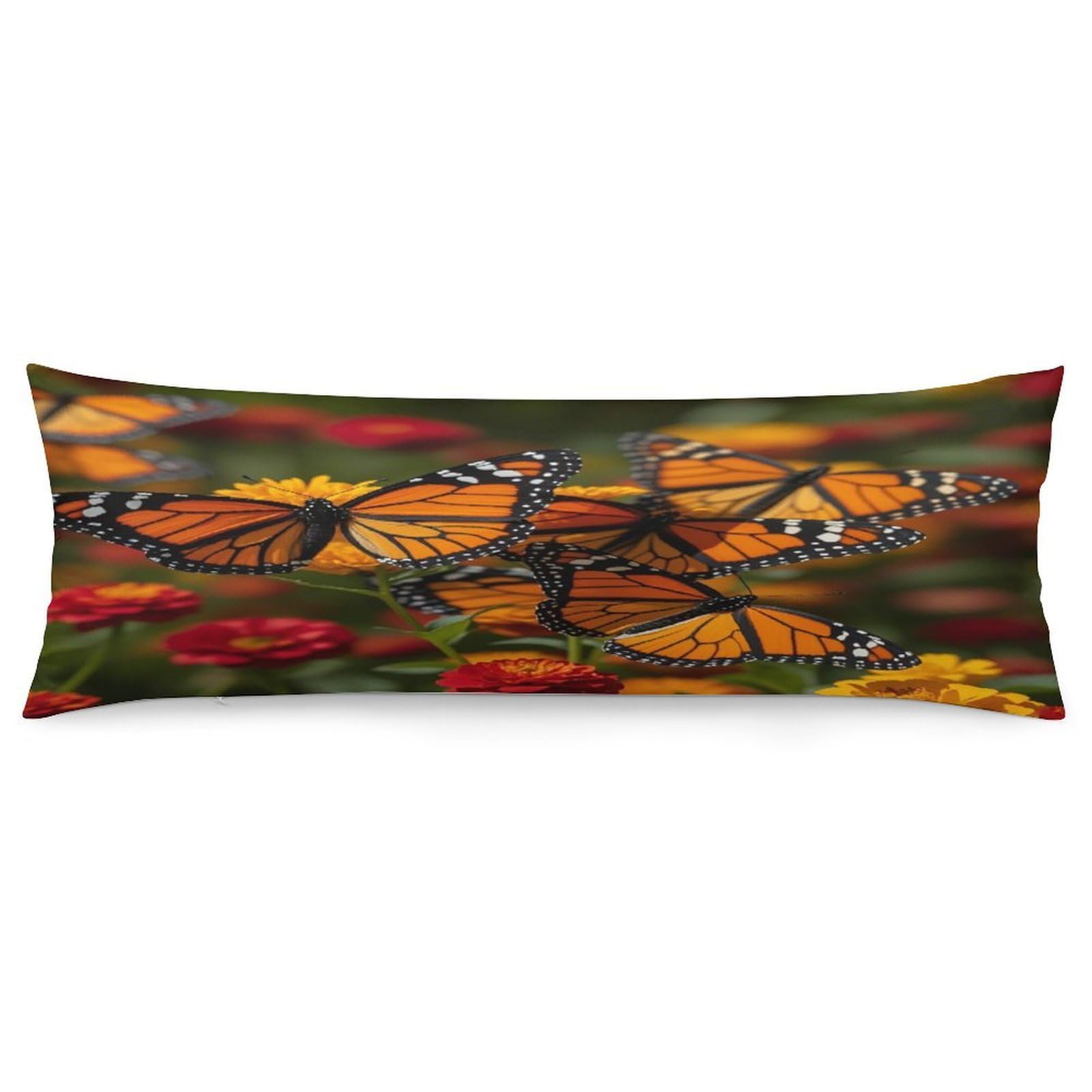 Monarch Butterflies Pillowcase Decorative Body Pillow Cover Soft Full Long Pillow Case Breathable Large Body Pillowcase Cute Cozy Pillow Sham for Bed Couch Sofa 18.9 X 53 Inch