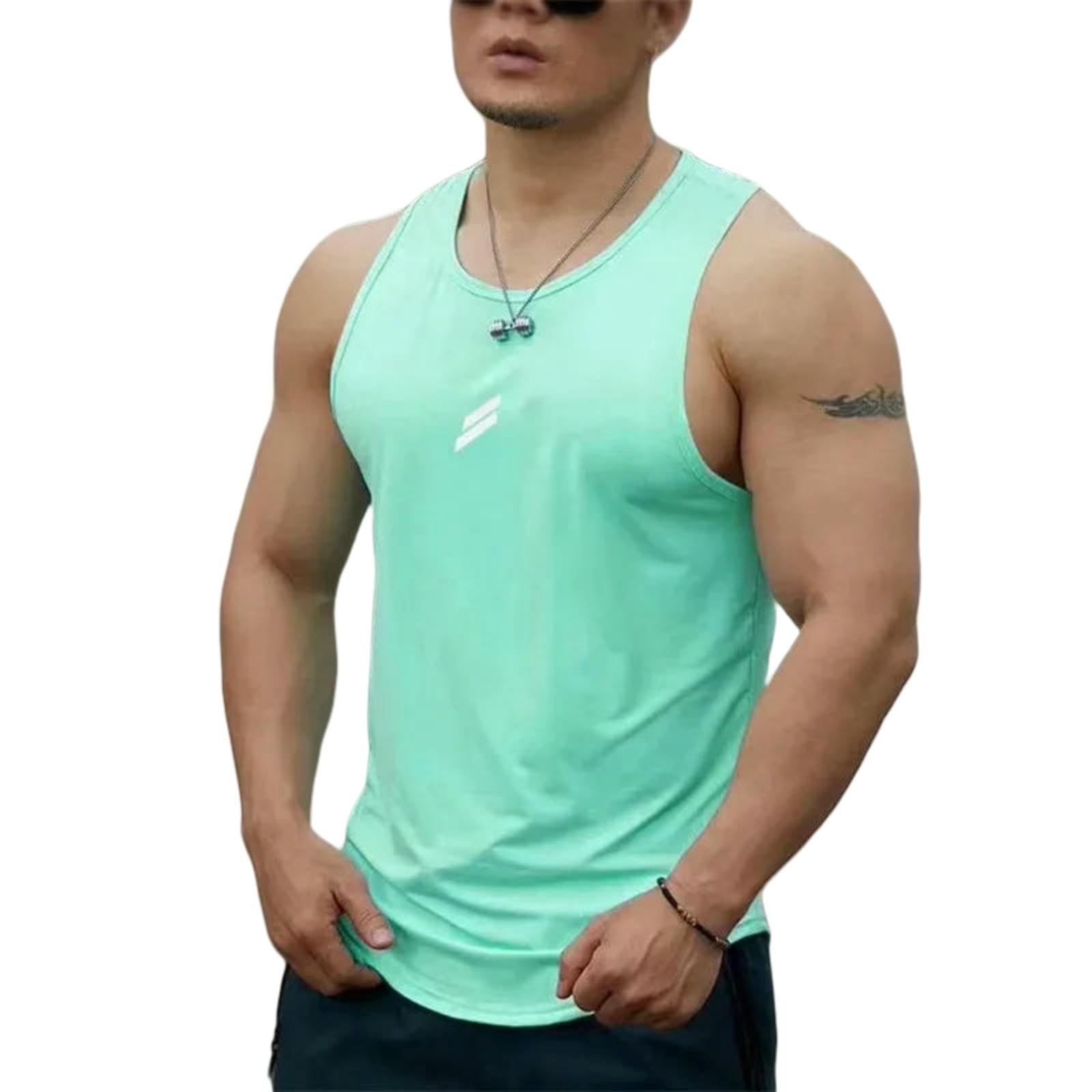 Kamizelka fitness na lato, męska tank top casualowy okrągły dekolt siateczka koszulka sportowa top fitness top bez rękawów kamizelka szybkoschnąca niebieska XXL