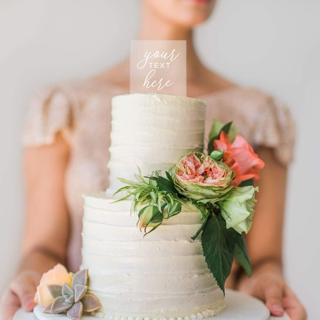 Andaz Press Fully Custom Script Design Your Own Text Here DIY Wedding Cake Topper, Acrylic Square Personalized Couple Cake Topper