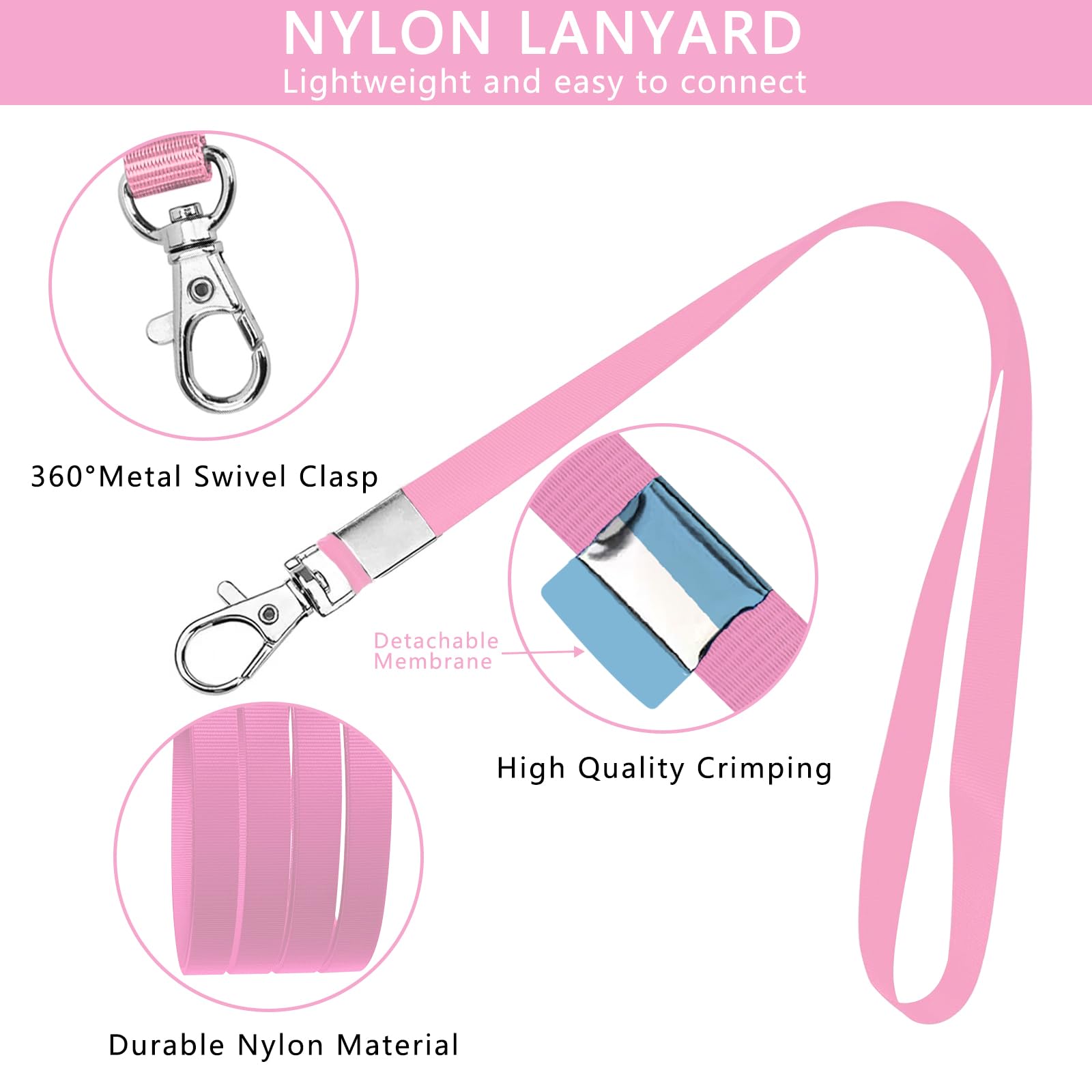 XHDA Pink 30PCS Lanyards for Neck with 30PCS Card Holder, Lanyard with Clear Plastic Card Holder for ID Card and Staff - Image 4