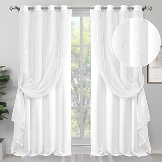 BGment Pure White Sheer Blackout Curtains 84 Inches Long, 2 Panels