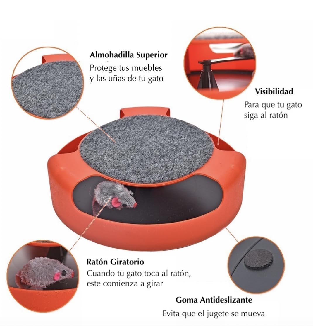 Juguete Interactivo para Gatos - Atrapa al Ratón (Rojo)