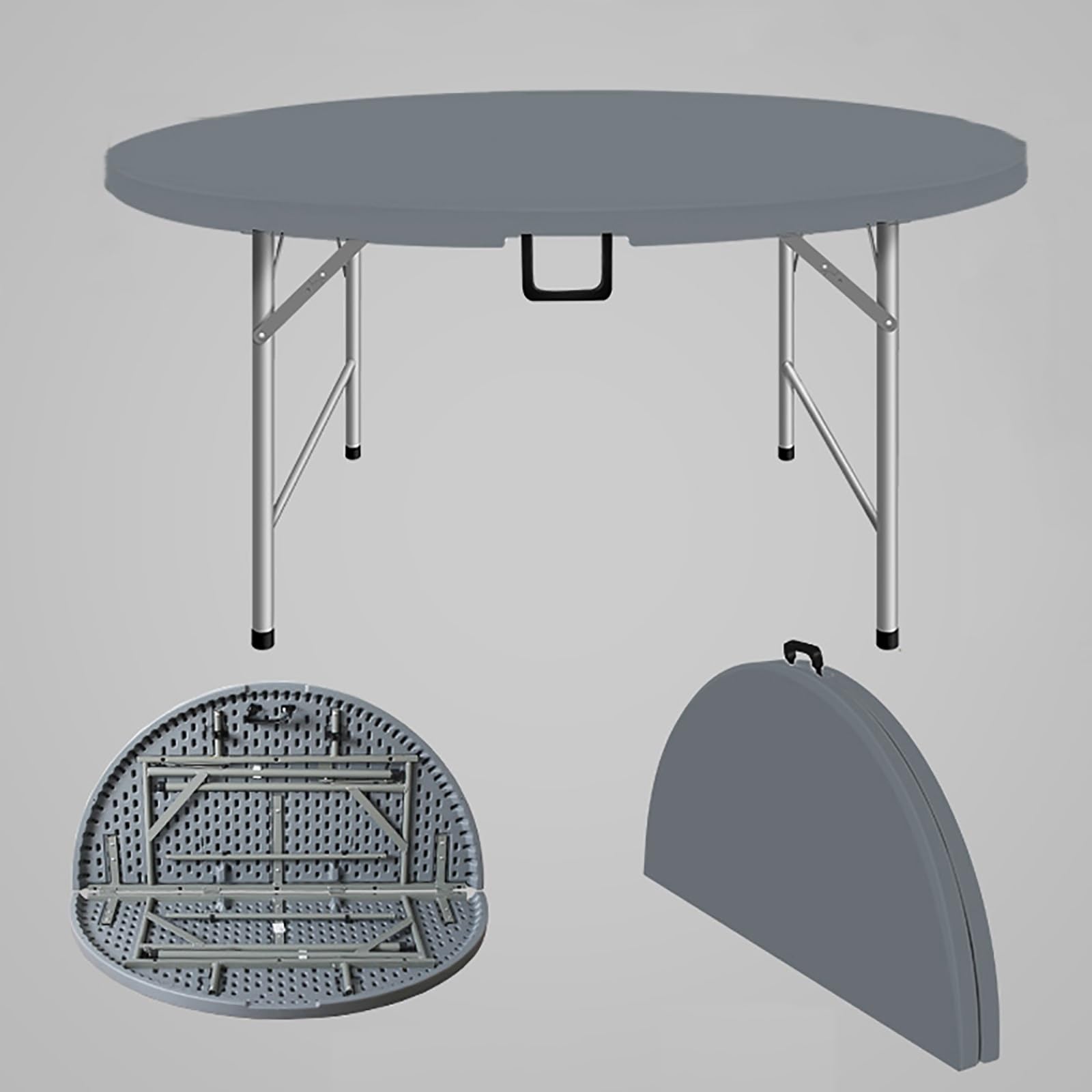 Tavolo pieghevole rotondo portatile, 136 kg, leggero, con maniglia per il trasporto, per campeggio, picnic, feste in giardino, barbecue, eventi