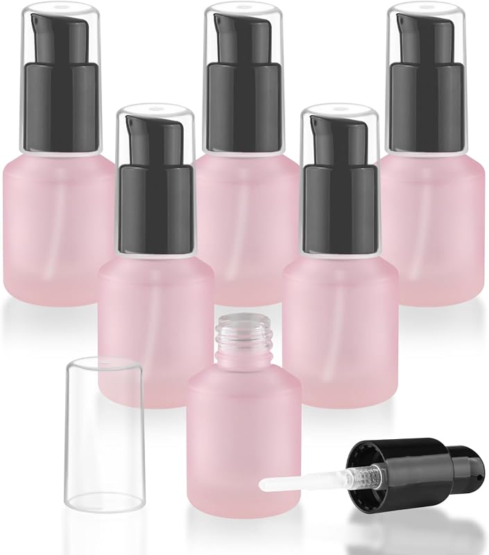 Wresty Frascos de Vidro com Bomba Recarregáveis Rosa 15 mL, Pacote com 6