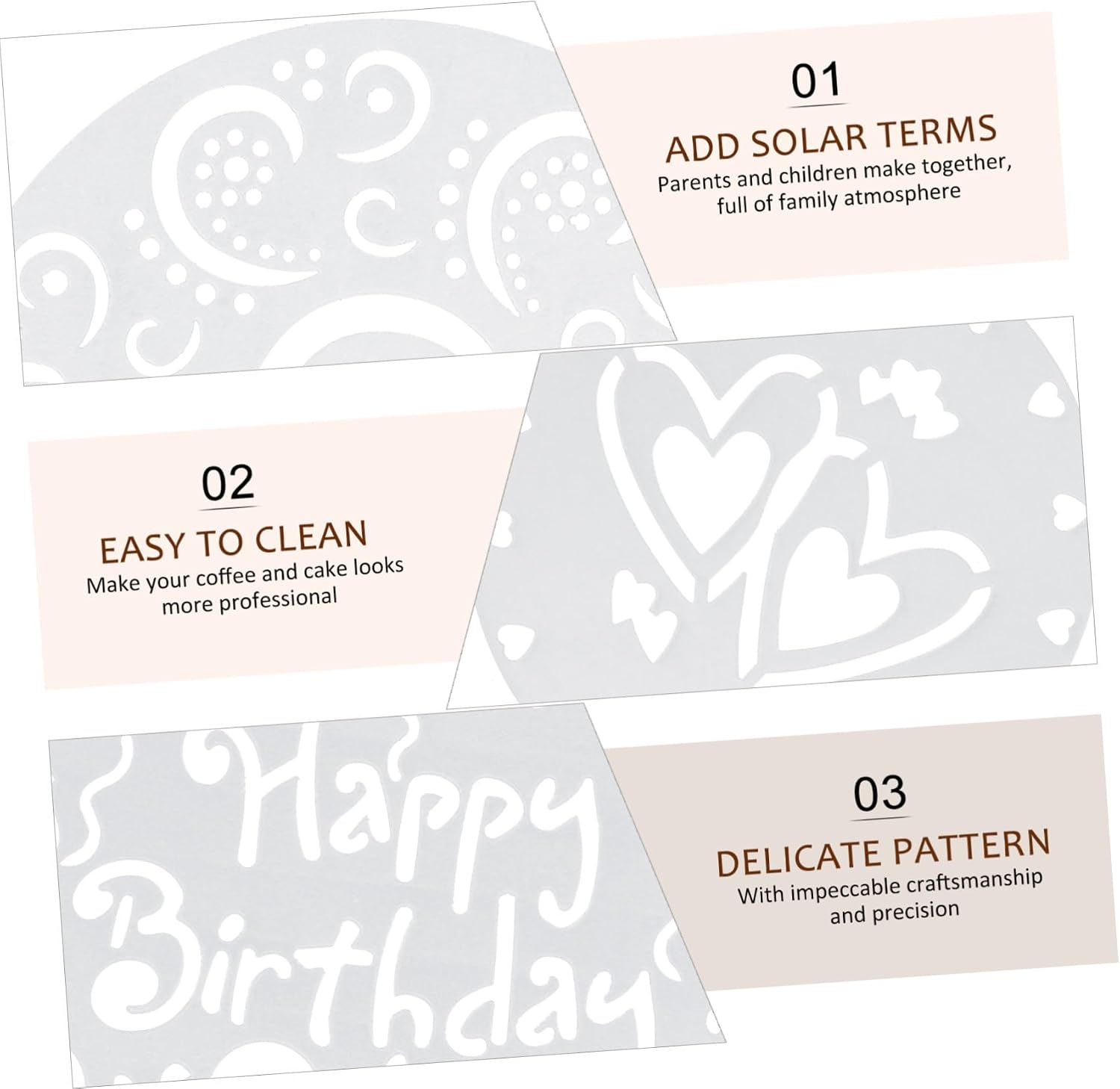 8pcs Cake Art Stencils Set Hollow DIY Cake Decorating Templates for Latte Art and Dessert Baking, Reusable Milk Spray Pattern Tools for Home Bakery and Coffee Decorating