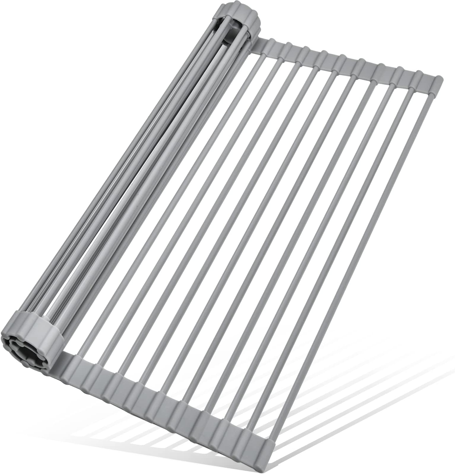 MERRYBOX Roll Up Dish Drying Rack, Silicone Wrapped Over The Sink Dish Rack Foldable Dish Drainer Anti-Slip Dish Racks for Kitchen Counter, Multipurpose Kitchen Sink Drying Rack, 17.5" x 11", Gray