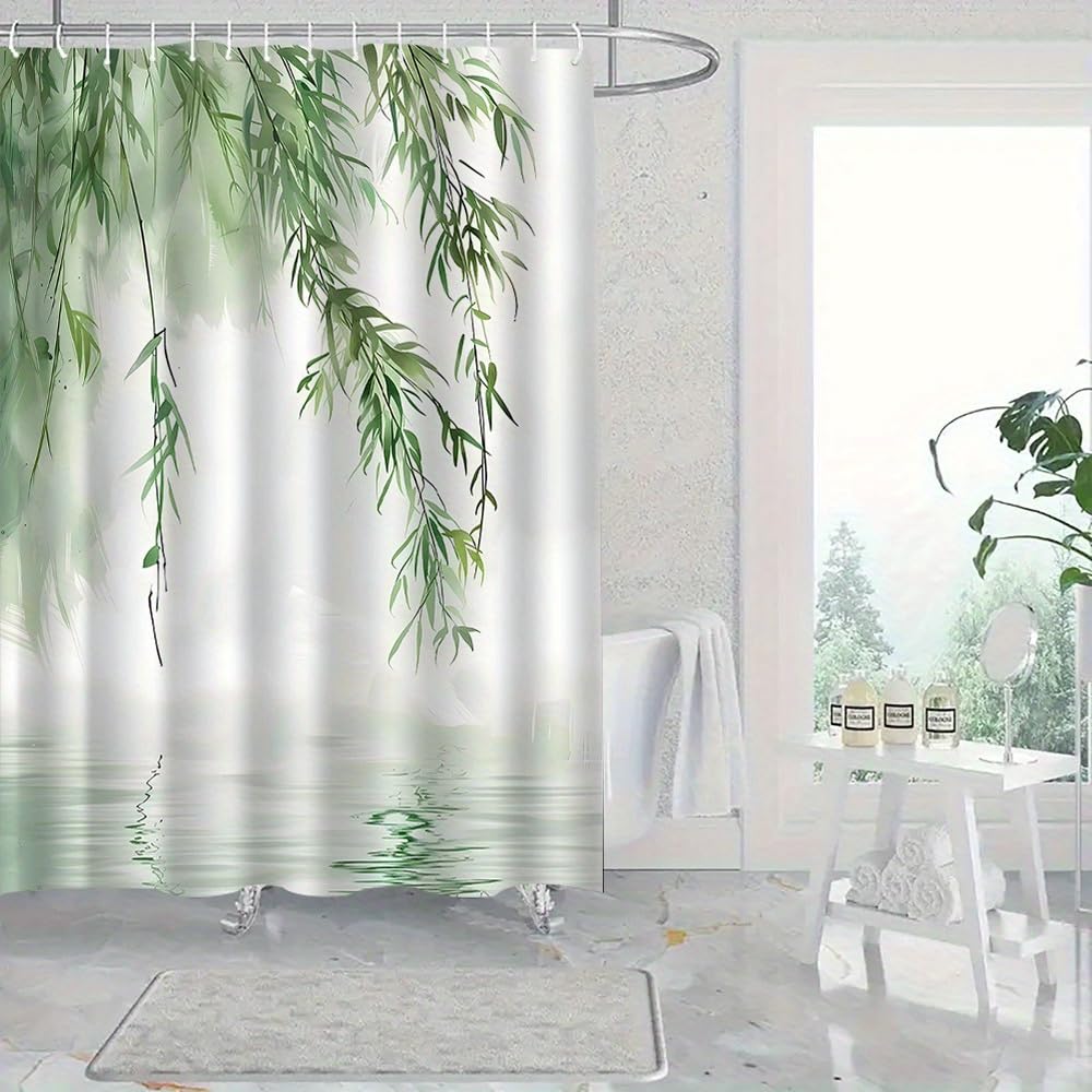 GLKSDLPO 1pc Willow Pattern Shower Curtain, Bathroom Partition with Hook,Home Decoration, Bathroom Accessories(152x183cm/60x72in(WxH))