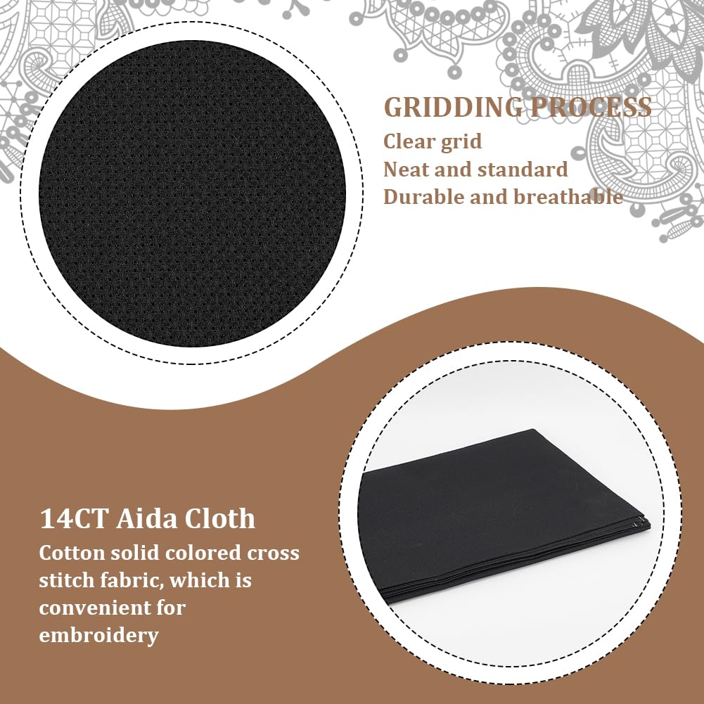 OLYCRAFT 1.6x1 m 14 CT Großer Kreuzstich-Stickstoff Schwarzer Kreuzstich-Stoff Klassischer Reserve-Kreuzstich-Aida-Stoff Baumwolle Einfarbiger Kreuzstich-Stoff Für Heimwerkerarbeiten