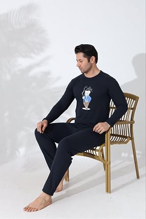 Pijama Takımı, L, erkekuzunkol, Siyah, erkek