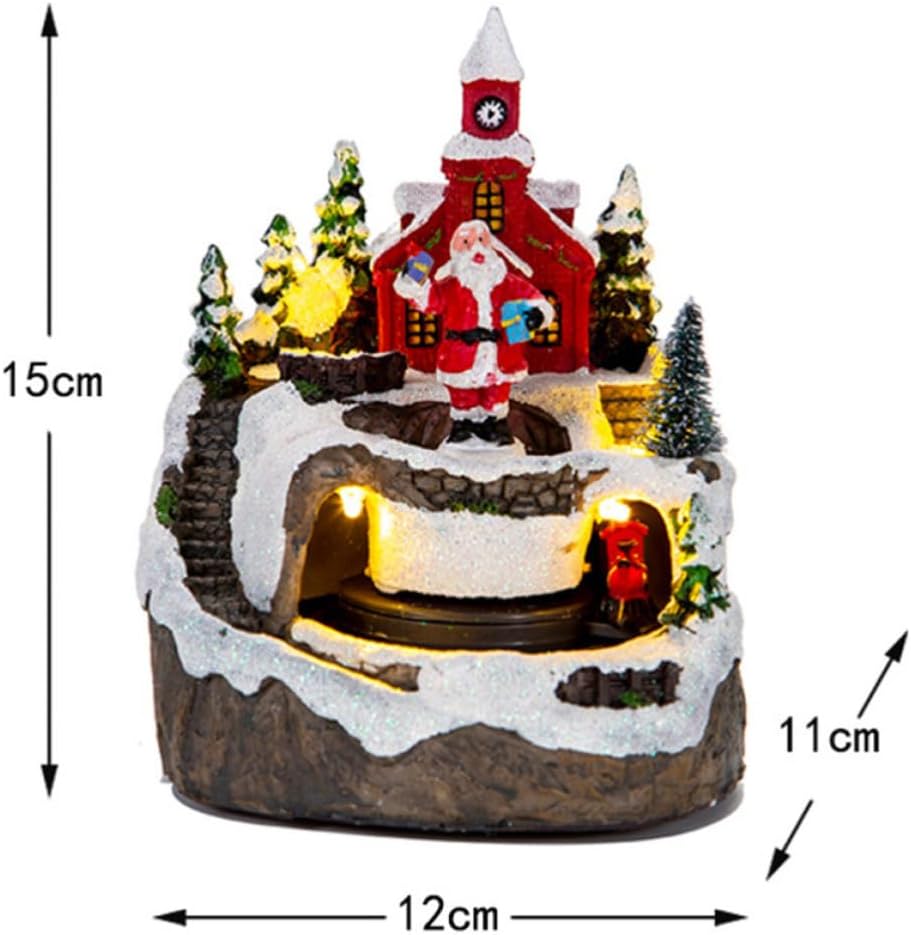 Christmas Lighted House Decor with Music and Train Resin Christmas Village Tabletop Ornament USB Charging and Battery Powered Rustic Style