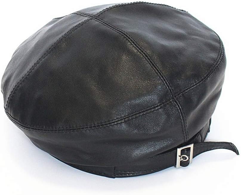 Women's Beret Hat Chic Parisian Style Soft Lambskin Leather Hat Womens Adjustable Beanie Hat