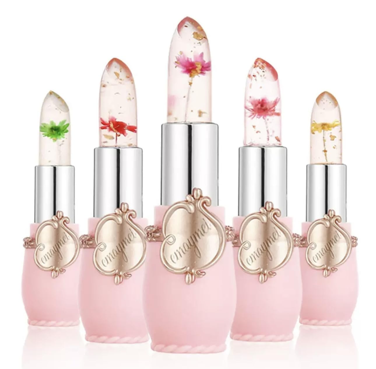 6-Pack (Single Tube) Crystal Flower Jelly Lipstick - Long-Lasting Color-Changing Lip Balm, Moisturizing