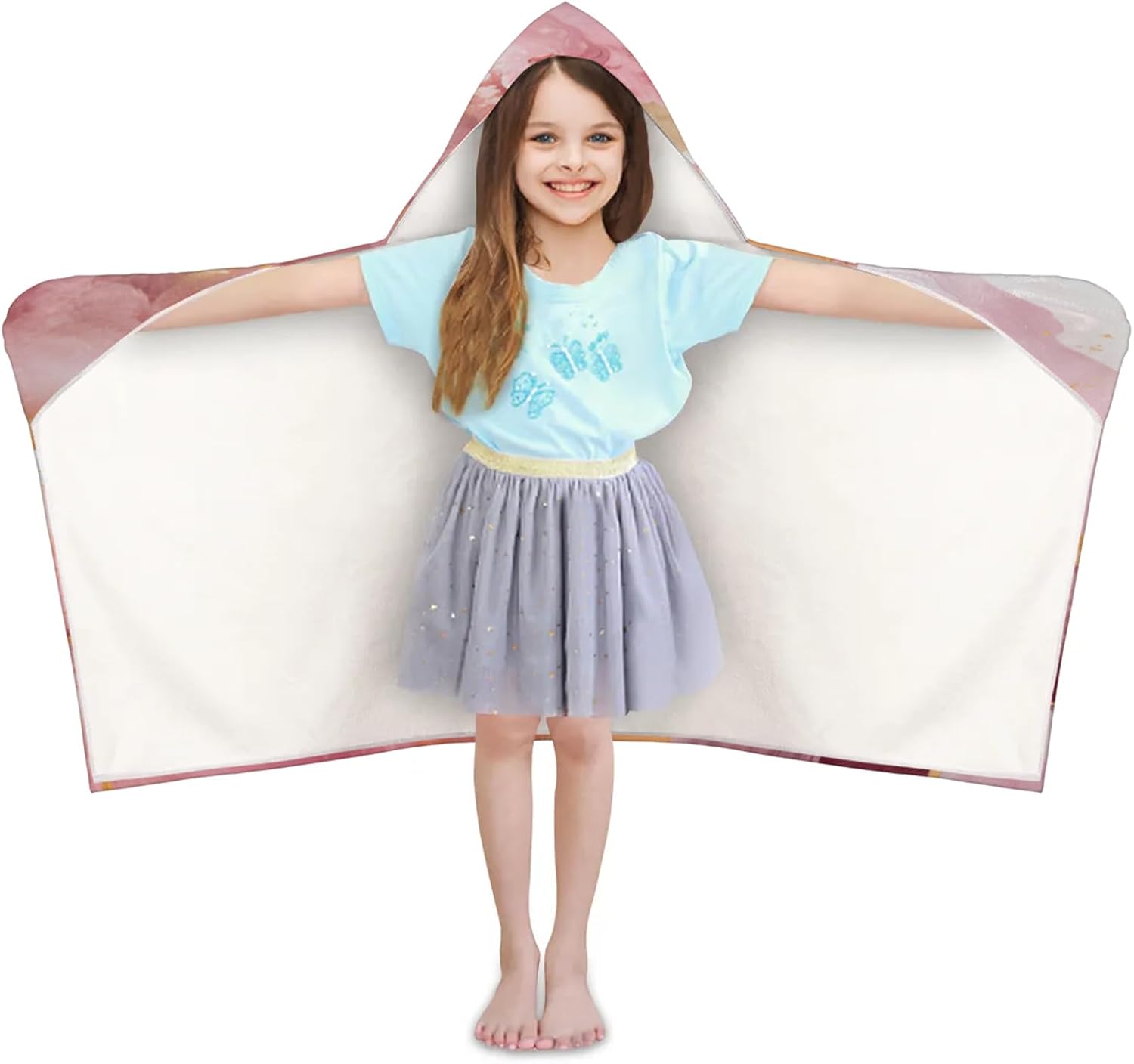Pink Marble Print Hooded Towels for Kids Absorbent Soft Pool Swim Beach Bath Towel for Boys Girls, 24 in x 50 in