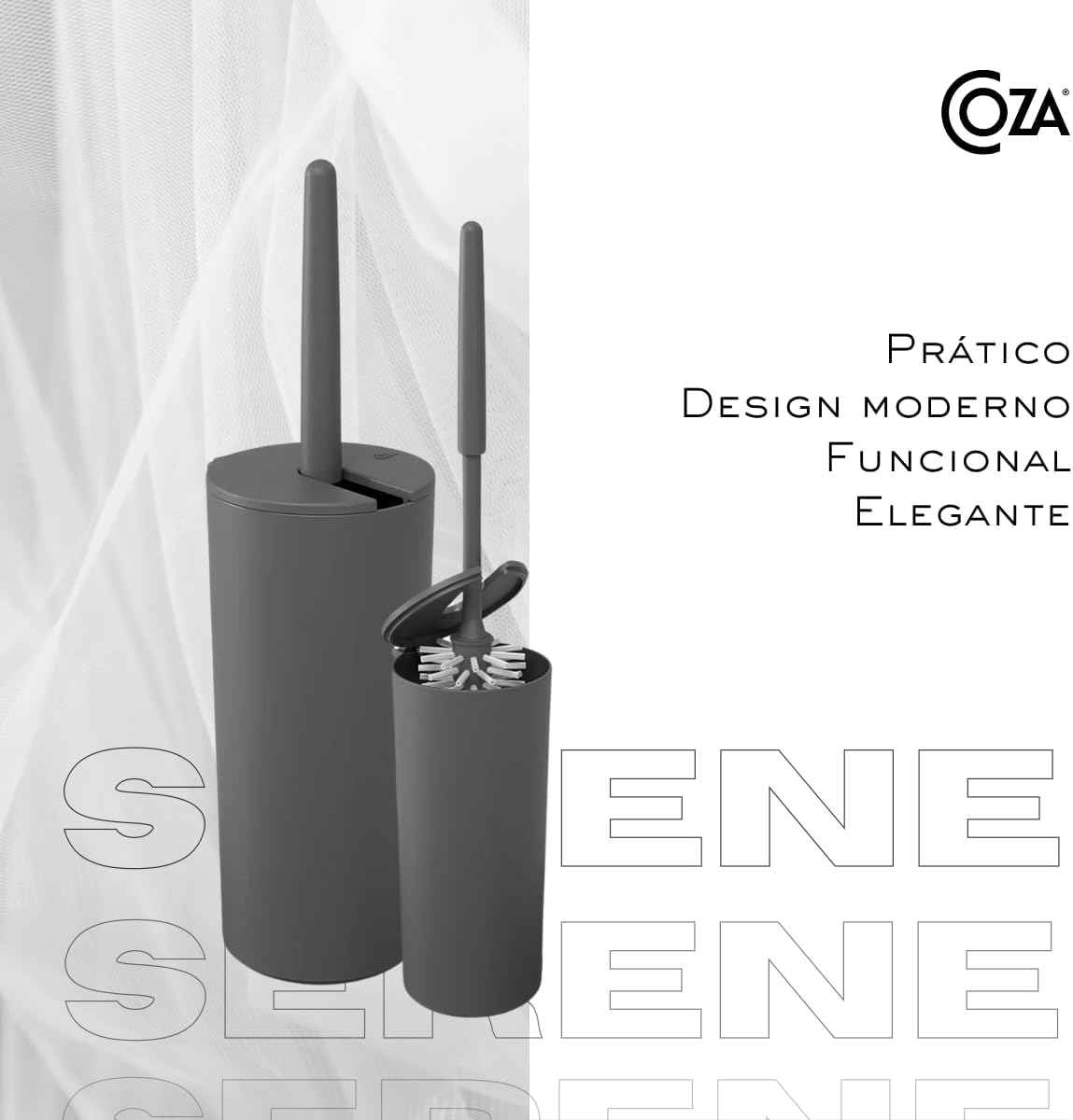 Escova Sanitária C/Suporte Higiene Banheiro Lavabo Privada Serene Cinza Chumbo - Coza